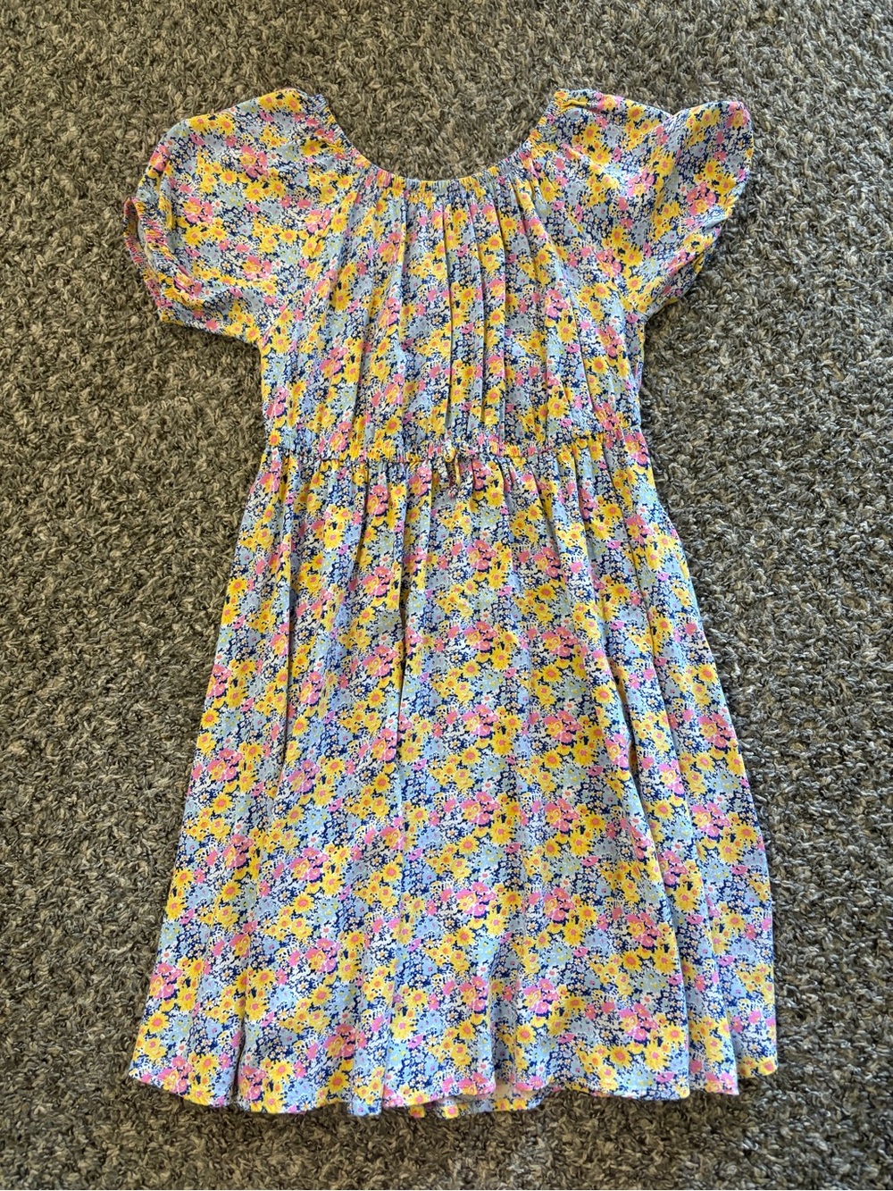 Epic Threads Yellow and Pink Floral Puff-Sleeve Dress